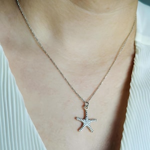 Sterling Silver Starfish Necklace Beach Theme Jewelry Nautical Pendant Ocean Charm Gift For Her Sea Life Necklace gift for wife gift for him