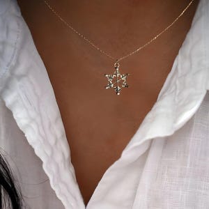 Silver Snowflake Necklace 925 K Silver Christmas Gift Winter Necklace Snowy Day Gift For Her Solid necklace for woman gift for mom