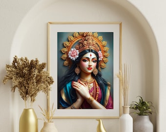 Lakshmi, Hindu Goddess of Wealth, Fertility and Good Fortune - Printable Art, Home Wall Art, High-Res Goddess Art - Digital Download - PNG