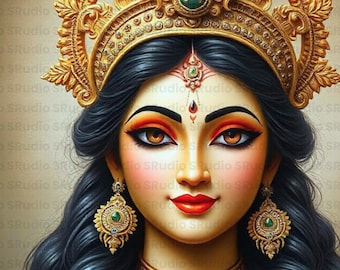 Lakshmi, Hindu Goddess of Wealth, Fertility and Good Fortune - Printable Art, Home Wall Art, High-Res Goddess Art - Digital Download - PNG