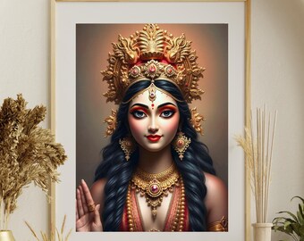 Lakshmi, Hindu Goddess of Wealth, Fertility and Good Fortune - Printable Art, Home Wall Art, High-Res Goddess Art - Digital Download - PNG