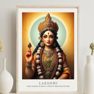 Lakshmi, dea indù della ricchezza, della fertilità e della buona fortuna - Arte stampabile, arte murale per la casa, arte della dea ad alta risoluzione - Download digitale - PNG