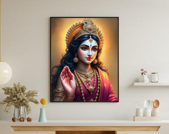 Lakshmi, Hindu Goddess of Wealth, Fertility and Good Fortune - Printable Art, Home Wall Art, High-Res Goddess Art - Digital Download - PNG