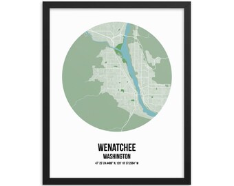 Wenatchee, WA map -- Framed poster