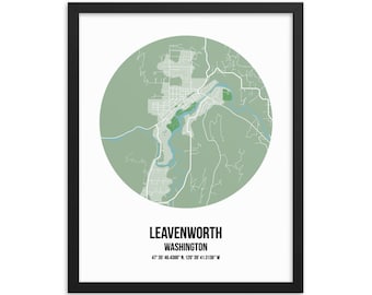 Leavenworth, WA map -- Framed poster