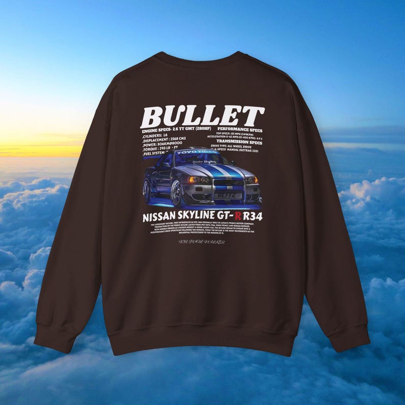 Fast and Furious, Fast and Furious Shirt, Nissan Gtr R34 Skyline, For Paul Walker, Paul Walker Shirt, Vintage Car Sweatshirt, Car sweatshirt Dark Chocolate