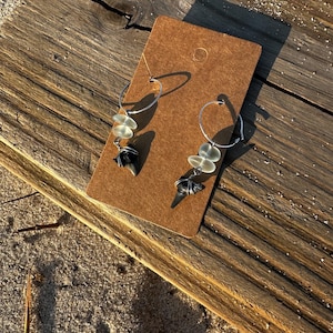 Sea glass shark tooth pendant earrings
