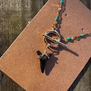 Gold and blue toggle shark tooth necklace