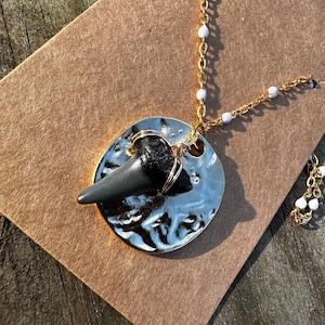Gold shark tooth pendant necklace