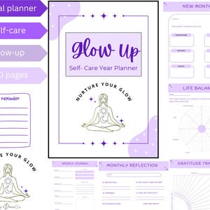 Nurture Your Glow Digital Planner | Glow-Up Self-Care Digital Planner | Purple-Themed | Year-Long Wellness PDF Download