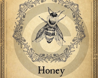 Honey Bee Label, Wall Art, Printable, Junk Journal Supplies, Scrapbooking, Mixed Media, Paper Ephemera, Hang Tag, PDF File