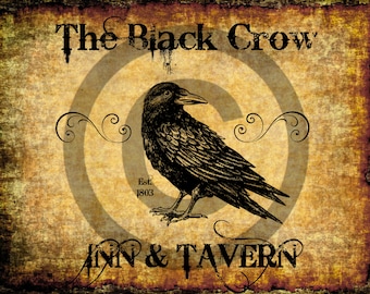 Black Crow, Label, Wall Art, Printable, Junk Journal Supplies, Scrapbooking, Mixed Media, Paper Ephemera, Art, Hang Tag