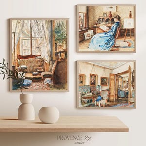 19th Century Vintage European PRINTABLE Gallery Wall Art | Set of 3 Prints for living room or bedroom | Victorian era watercolor paintings