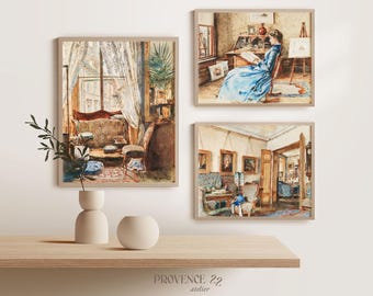 19th Century Victorian Gallery Wall Art Set: European Watercolor Prints (Digital Download)
