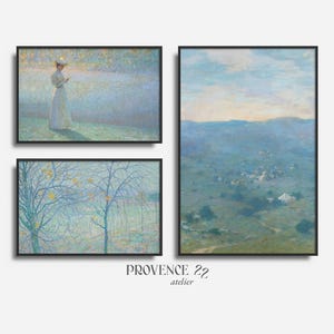 Light Blue Vintage PRINTABLE Gallery Wall Art | Set of 3 Prints for living room or bedroom | Dreamy European Impressionist landscapes