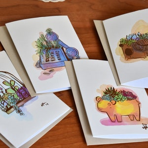 Ensemble de cartes succulentes, cartes de vœux cactus, ensemble de cartes vierges de 4