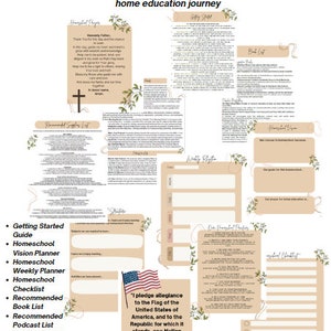 Może przedstawiać: Przewodnik po nauczaniu w domu, zawierający 11 stron zasobów. Zawiera modlitwę, listę kontrolną i szablony planowania. Obraz zawiera również przysięgę wierności dla Stanów Zjednoczonych Ameryki.