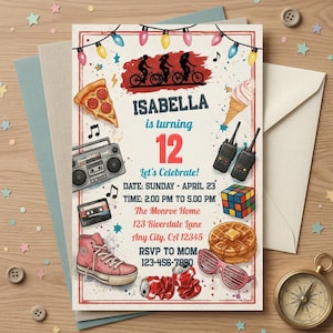 80s Retro Party Invitation, Teens Birthday Theme, Kids 80s TV Show Invite, Throwback Party, Editable Canva Template, Download 5x7 Card