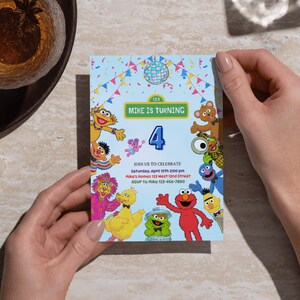 Sesame Street Birthday Invitation, Kids Cartoon Party Invite, Editable Canva Template image 9