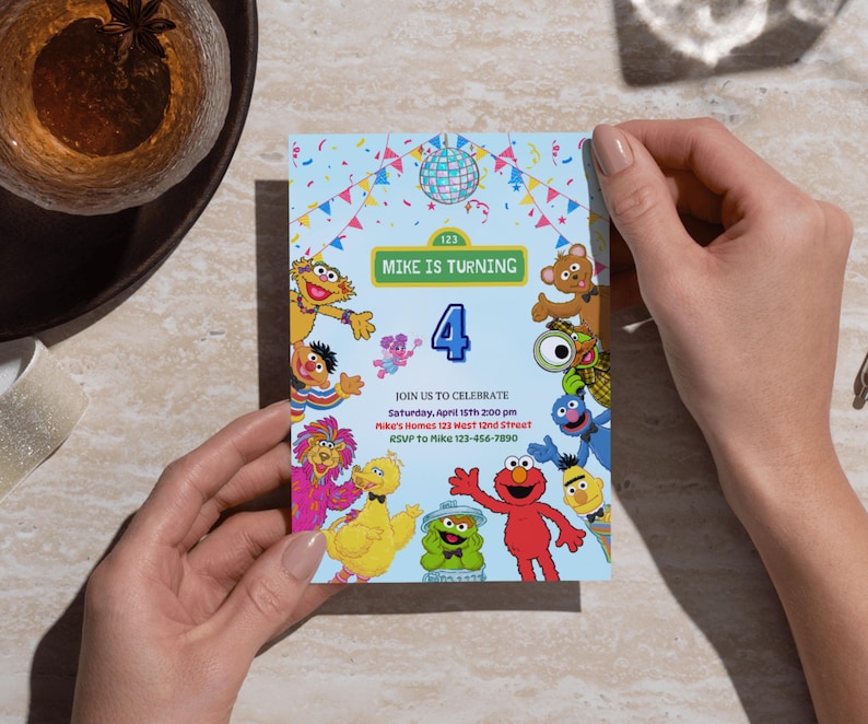 Sesame Street Birthday Invitation, Kids Cartoon Party Invite, Editable Canva Template image 9