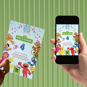 Faire-part d'anniversaire numérique Rue Sésame, carte de fête en toile éditable, pour garçon et fille, faire-part enfant, faire-part personnalisé sésame, carte bricolage
