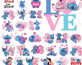 Stitch Love Clipart Bundle, Valentine SVG PNG, Cute Couple Cricut Files