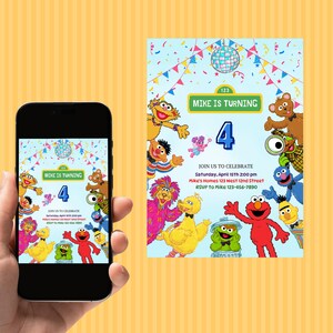 Sesame Street Birthday Invitation, Kids Cartoon Party Invite, Editable Canva Template image 8