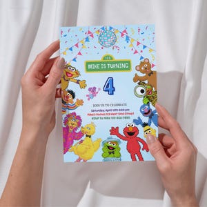 Sesame Street Birthday Invitation, Kids Cartoon Party Invite, Editable Canva Template image 5