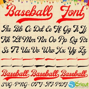 Font da baseball con code, lettere da baseball SVG, baseball, font corsivo, font da softball, logo da baseball, silhouette, file di taglio per Cricut