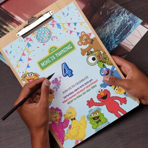 Sesame Street Birthday Invitation, Kids Cartoon Party Invite, Editable Canva Template image 3