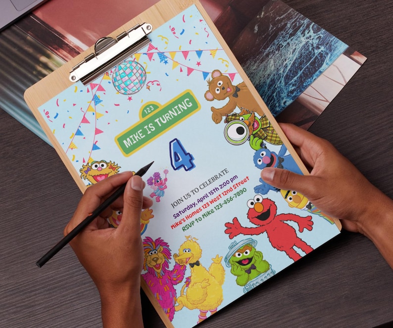 Sesame Street Birthday Invitation, Kids Cartoon Party Invite, Editable Canva Template image 3