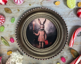 Vintage Rabbit Wall Decor - Dark Academia Bunny Collage - Victorian Decor Framed Print - Gothic Wall Art