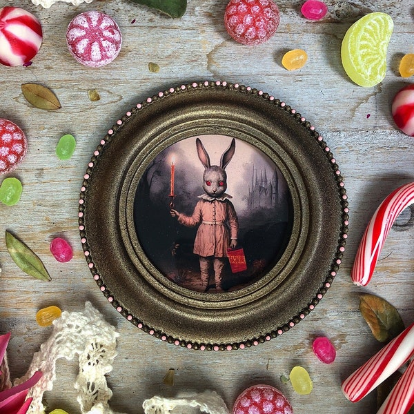 Vintage Rabbit Wall Decor - Dark Academia Bunny Collage - Victorian Decor Framed Print - Gothic Wall Art