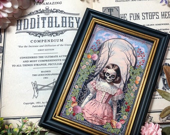 Victorian Surrealism Skull Girl Wall Decor - Gothic Victorian Lady Framed Print - Oddities - Curiosity Cabinet