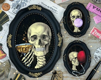 Vintage Skull Framed Art Bundle - Victorian Skull Collage - Anatomy Gift - Curiosity Cabinet Oddities - Gothic Decor