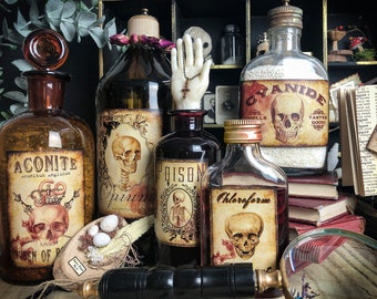 Victorian Junk Journal Printable - Antique Poison Stickers - Old Poison Skull Labels - Medicine Labels - Poison Decor - Printable Gifts