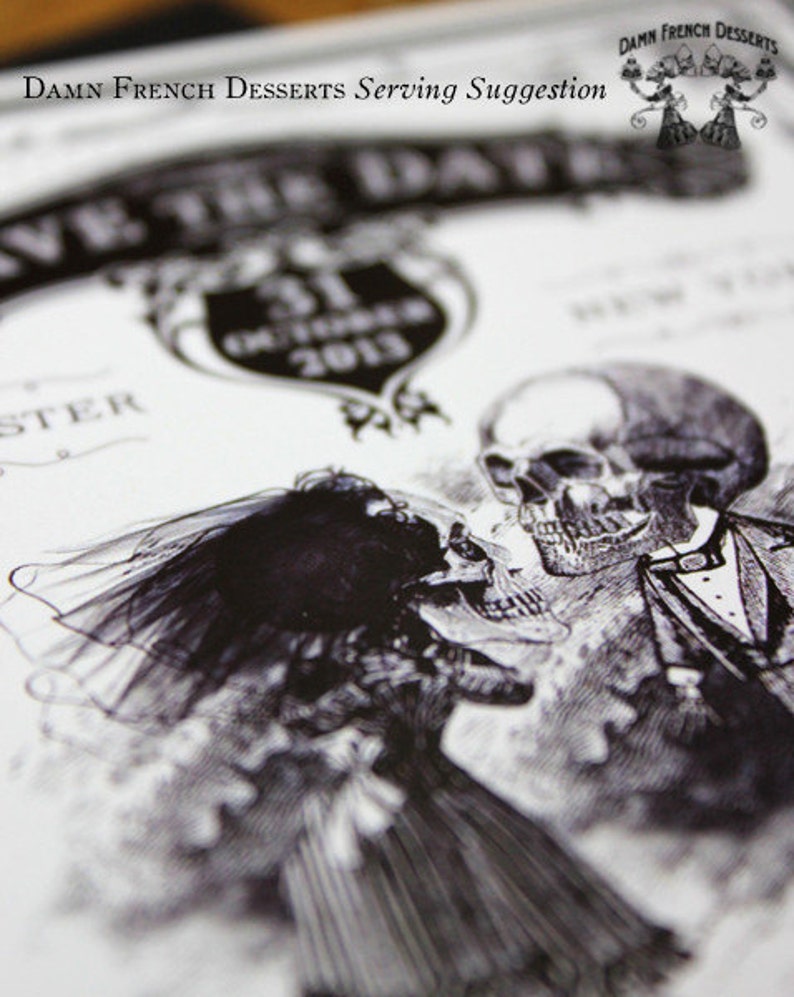 skull save the date gothic wedding invite Halloween wedding invitation