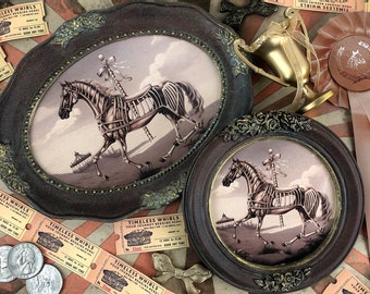 Western Vintage Horse, Carousel Goth Framed Decor, Moody Wall Art Surreal Oddity, Gift for Horse Lovers