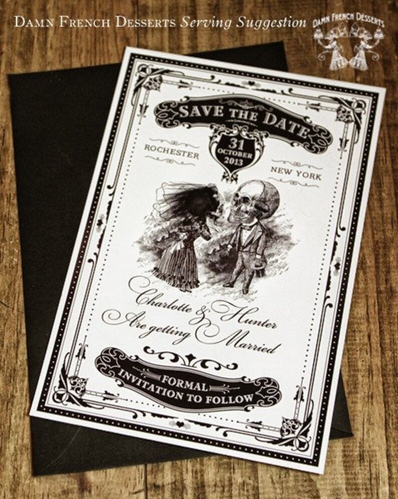 Halloween Wedding Invitation Skull Save The Date Gothic Etsy