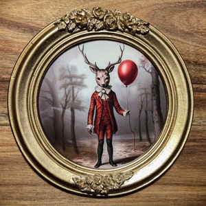 Gentleman Deer Print Whimsical Deer Red Balloon Illustration Victorian Dressed Stag Portrait Animal Art Wall Decor image 7
