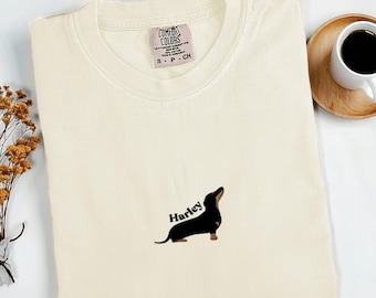 Embroidered Dachshund T-Shirt, Custom Wiener Dog Tee, Custom Embroidery