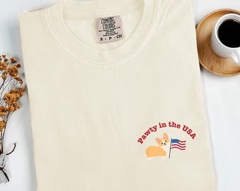 Camiseta Pawty in the USA, camiseta Party in the USA, camiseta Corgi, camiseta Corgi Mom, camiseta Corgi Dad, camiseta con la bandera estadounidense, camiseta del 4 de julio, 4 de julio