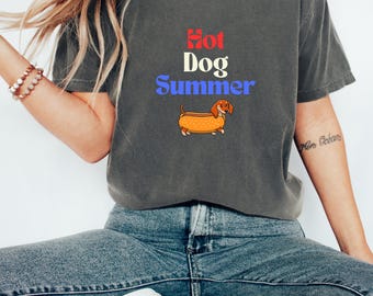 Hot Dog Summer Dachshund T-Shirt, Dachshund T-Shirt, Wiener Dog T-Shirt, Hot Dog T-Shirt, Dachshund Mom, Dachshund Dad, Dachshund Shirt
