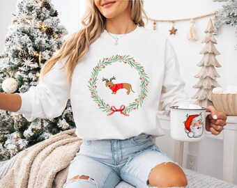 Christmas Dachshund Sweatshirt, Holiday Wiener Dog Jumper, Christmas Dog Sweatshirt, Festive Dog Crewneck, Winter Dog Lover Gift, Doxie