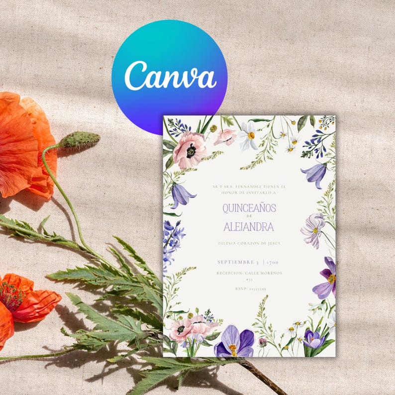 Wildflower Spanish Invitation Template Editable Invitation Template Wildflower Spanish Invitation Template Editable Invitation Template