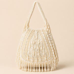 White Embellished Tasselled Potli Clutch | Luxury Bridal & Wedding Handbag