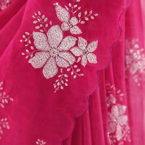 Lime Green Organza Saree, Floral Embroidery, Wedding Guest, Festive Party Wear image 12