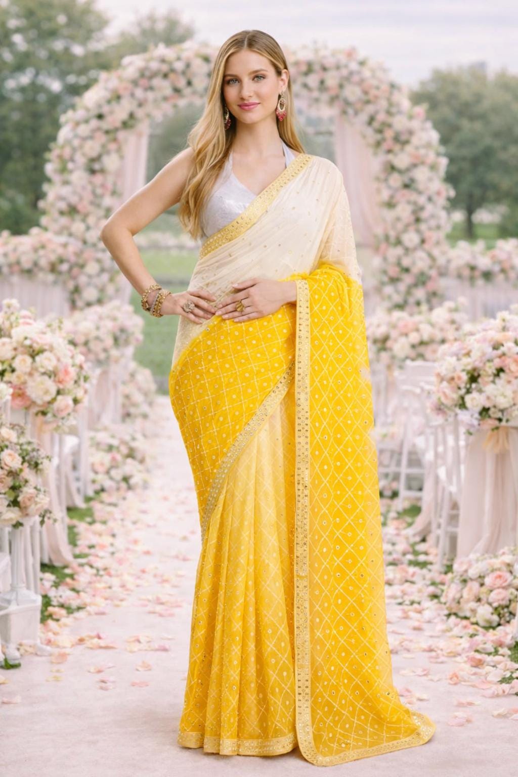 Craftstribe Georgette Saree Vrijetijdskleding Sari in meerdere kleuren met losgestikt blousestuk