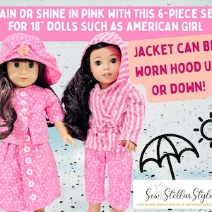 VINTAGE HANDMADE 6-piece pink polkadot set for 18&quot; dolls such as American Girl | unique 18-inch doll outfit | skirt, top, hat, pants, jacket