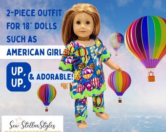 VINTAGE HANDMADE hot air balloon outfit for 18" dolls such as American Girl | unique 18-inch doll outfit | tunic, square neckline, Velcro